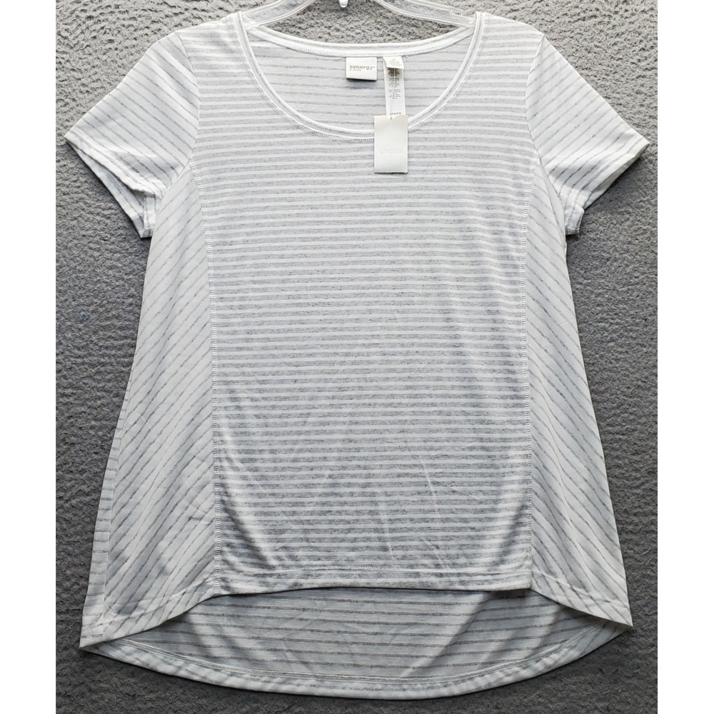 Zenergy By Chico's Top Womens Large Multi Striped Linen Blend High-Low Pullover